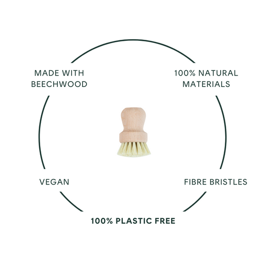 Made with beechwood, 100% natural materials, vegan, 100% plastic-free and fibre bristles.