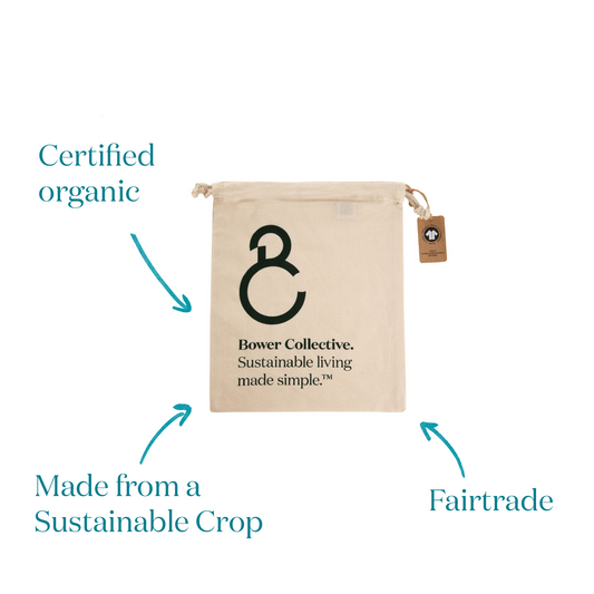 Bower Fairtrade Organic Drawstring Toiletry Bag,  Produce Bag, Gift Bag