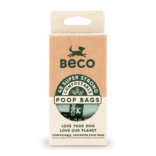 Beco Compostable Poop Bags, Unscented, 48 Pack with Handles