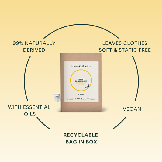 Naturally derived, leaves clothes soft and static free, with essential oils, vegan, recyclable bag in box