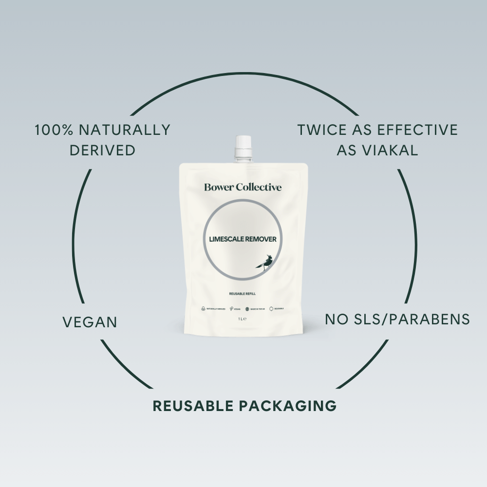 Bower Limescale Remover Refill 1L Naturally derived Vegan Made in the UK Reusable packaging Suitable for septic tanks