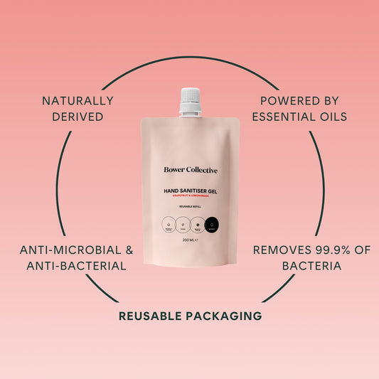 Bower Hand Sanitiser Gel, Grapefruit and Lemongrass Essential Oils Refill 200ml