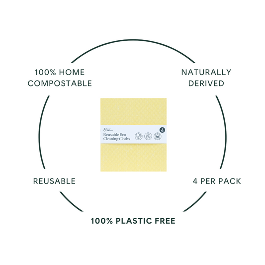 100% home compostable, naturally derived, reusable, 4 per pack, 100% plastic free