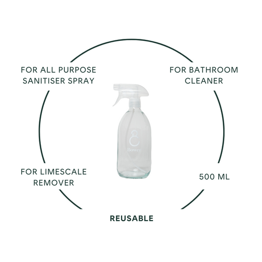 Reusable glass trigger spray bottles product claims - for all purpose sanitiser spray, bathroom cleaner and limescale remover, 500ml, reusable