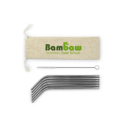 Bambaw stainless steel straws & brush pouch - pack of 6